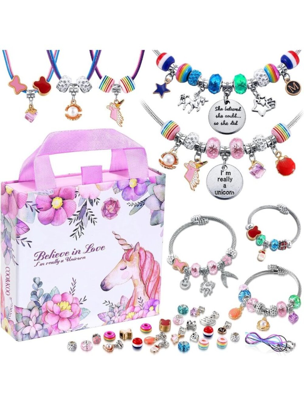 Unicorn Charm Bracelet Making Kit for Girls 8-12 | Creative Jewelry Crafts Gift